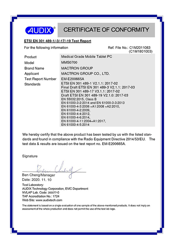 ETSI EN 301 489-1/-3/-17/-19 Test Report
