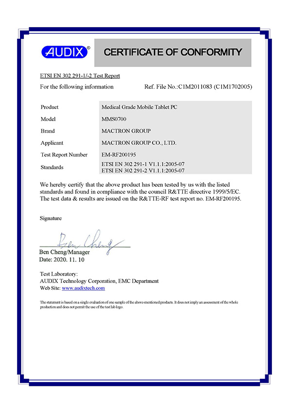 ETSI EN 302 291-1/-2 Test Report