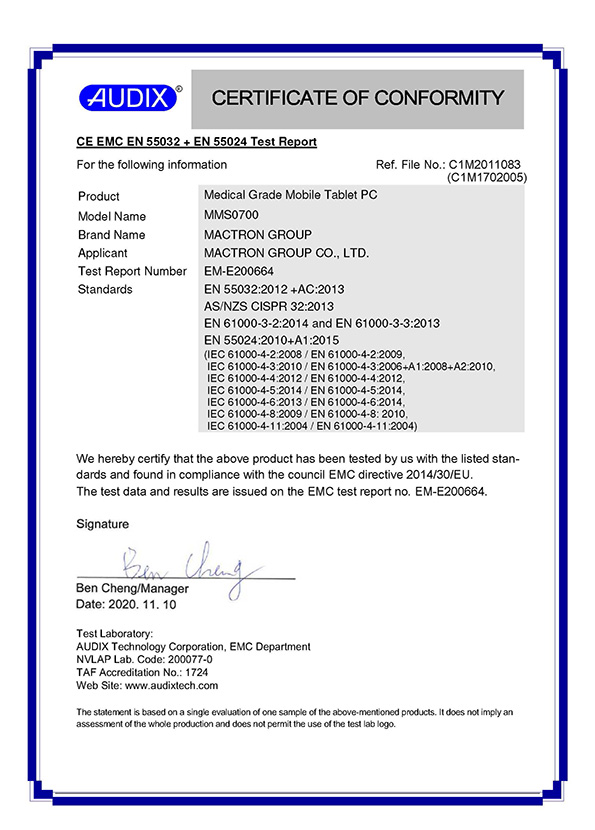 CE EMC EN 55032 + EN 55024 Test Report