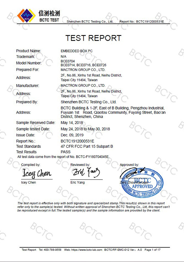 Certification FCC