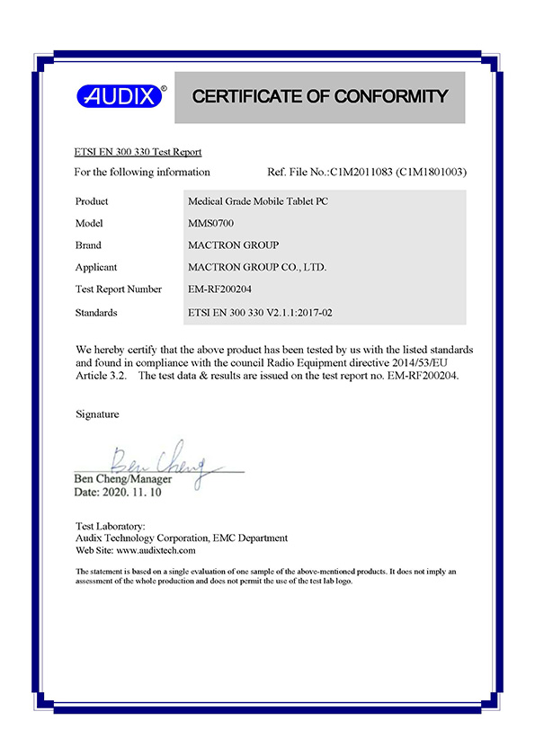Certification CE ETSI EN 300 330