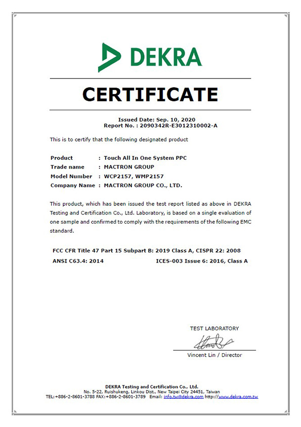 Certification FCC