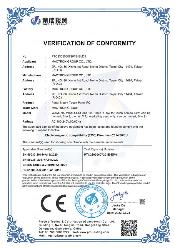 WAM Series Certification CE