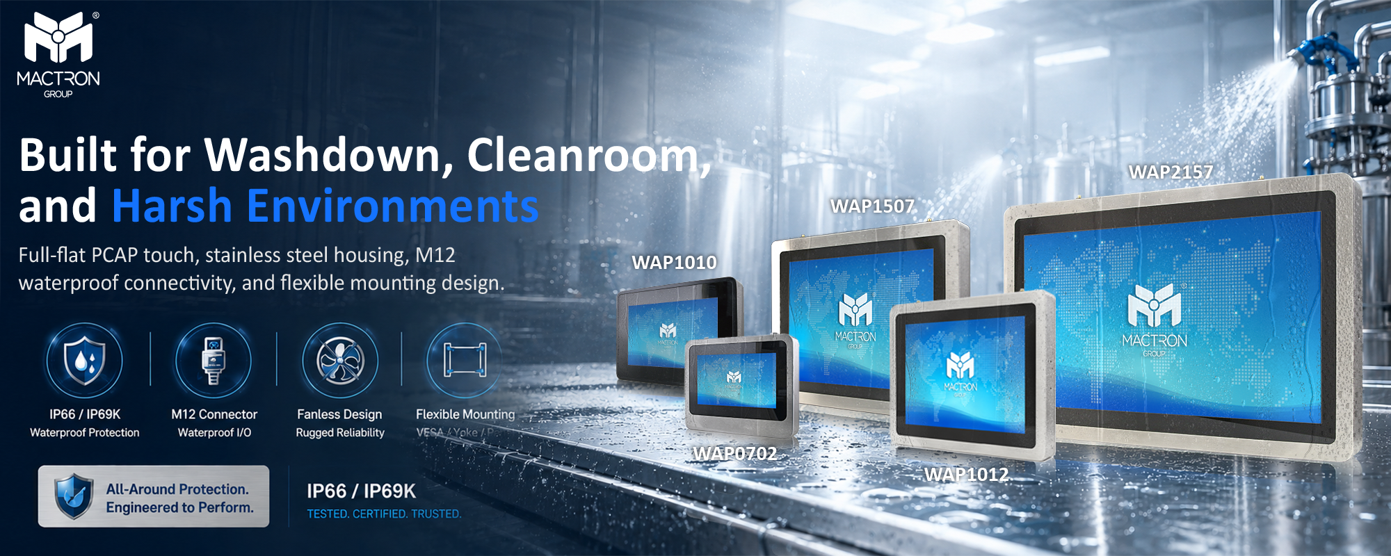 WAP Series industrial panel PC for washdown and cleanroom applications